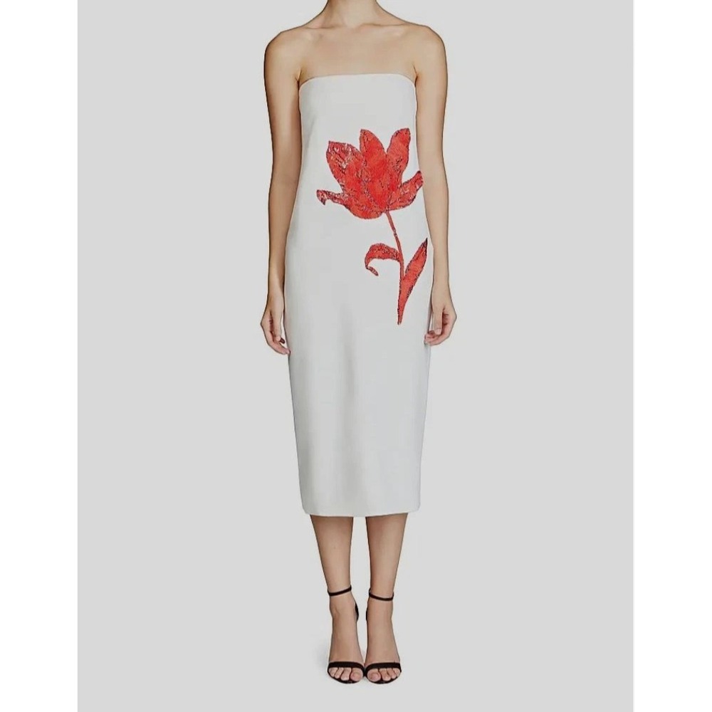 NWT Halston Heritage White Sylvie Sequin Floral Strapless Midi Dress Size 0 $695